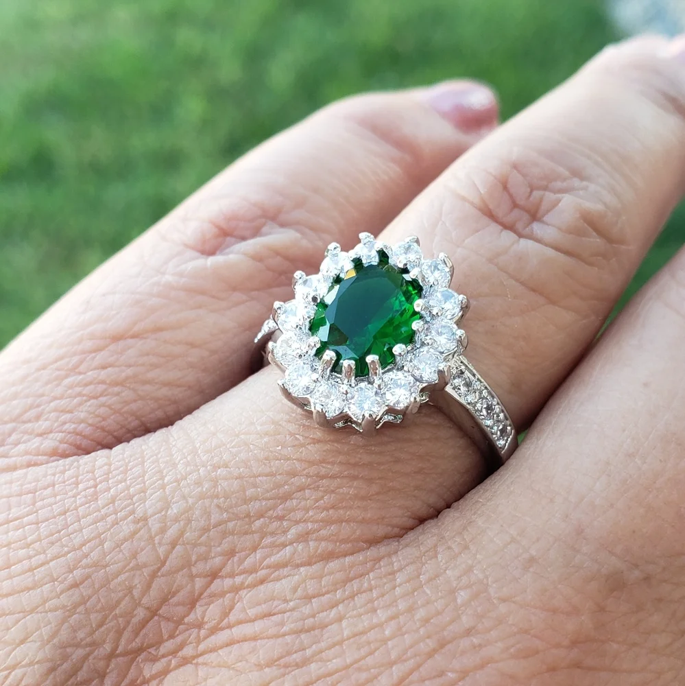 Emerald Green CZ Silver Ring